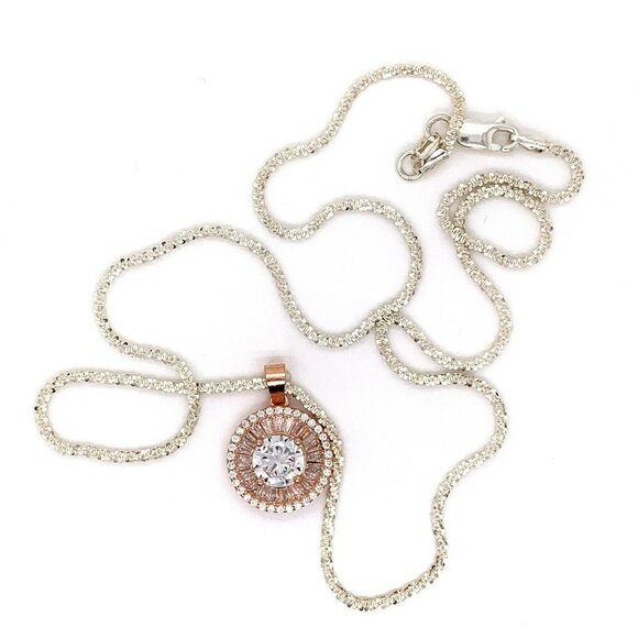Designer Sterling Silver & Cubic Zirconia Rose Gold Plate 18” Necklace! 31‎ - Picture 5 of 6